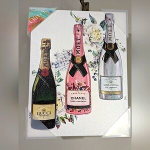 Canvas CHANEL Louis Vuitton Gucci Monet Champagne Wine Bottles NWT